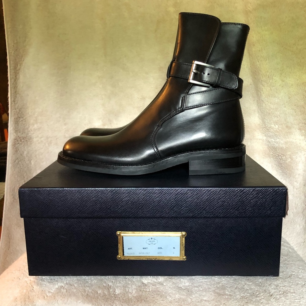 Prada Brushed Calf Strapped Boot